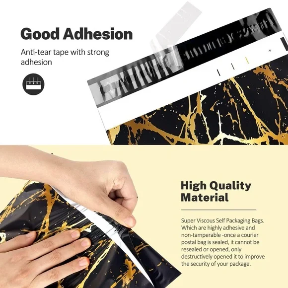 25 10X13 Poly Mailers Black Gold Veins Shipping Envelopes Bags PRICE IS FIRM - Picture 7 of 9